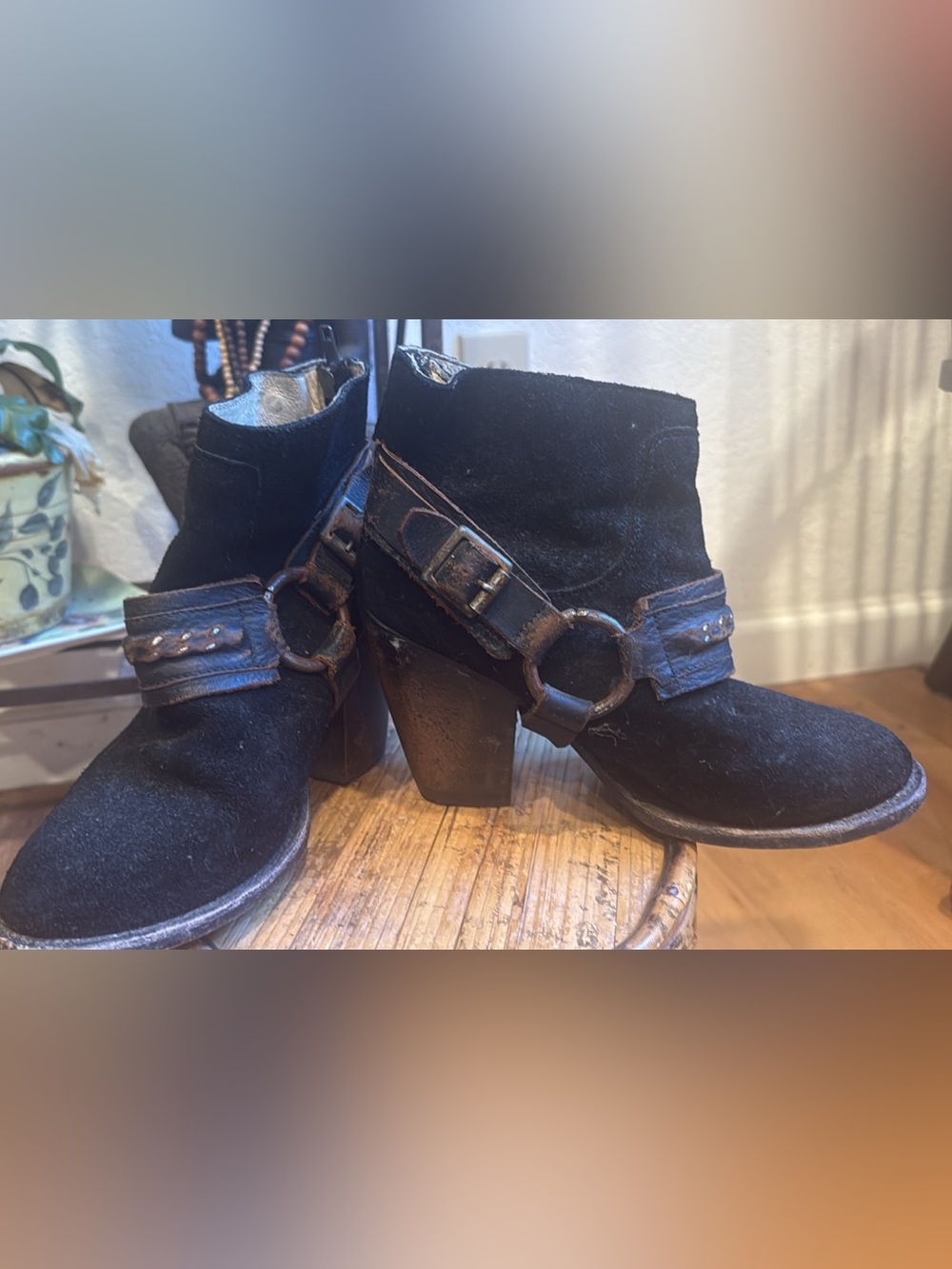 Freebird by Steven Black Suede Ankle Booties with Ring & Buckle Detail..suede